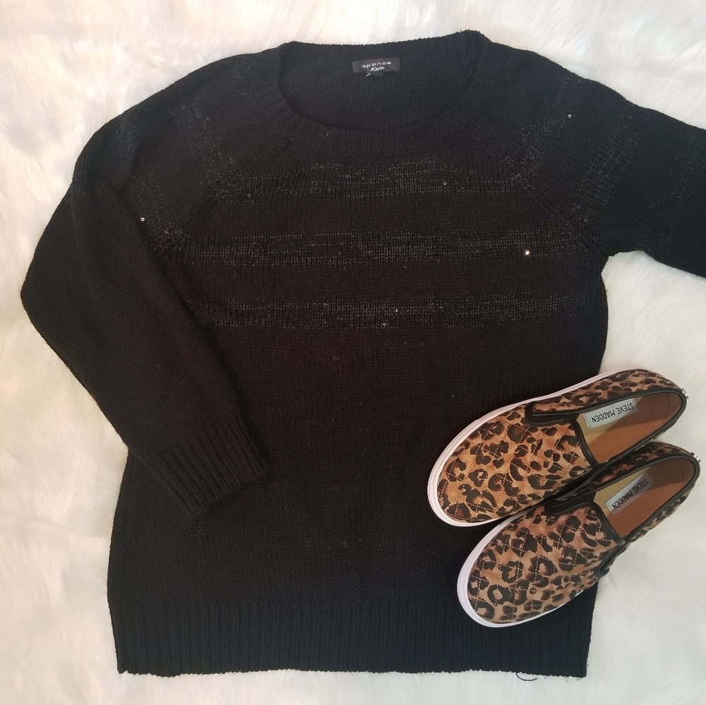 Black Sequined Crew Neck  Sweater XL